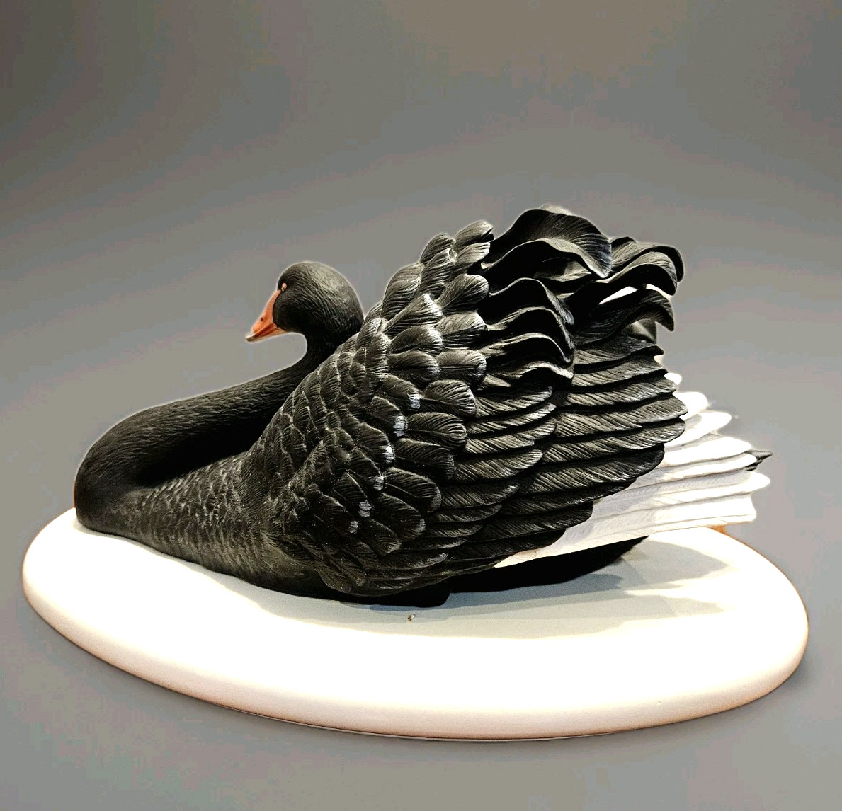 Franklin Mint Black Australian Swan- Van Ruyschwett- Bisque Porcelain- Base 1987