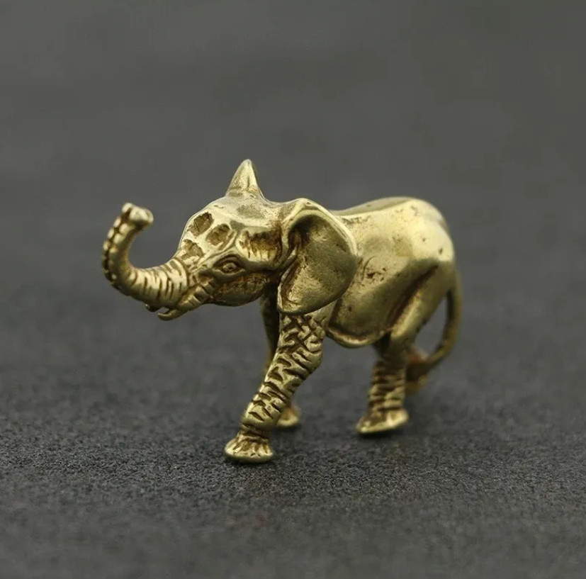 2x Brass Elephant Statue Mini Animal Sculpture Tabletop Figurine Home Decor Gift