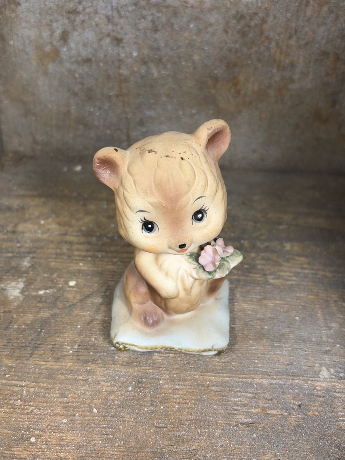 Vintage Anthropomorphic Bear with Flowers On Pillow Porcelain Figurine HBB