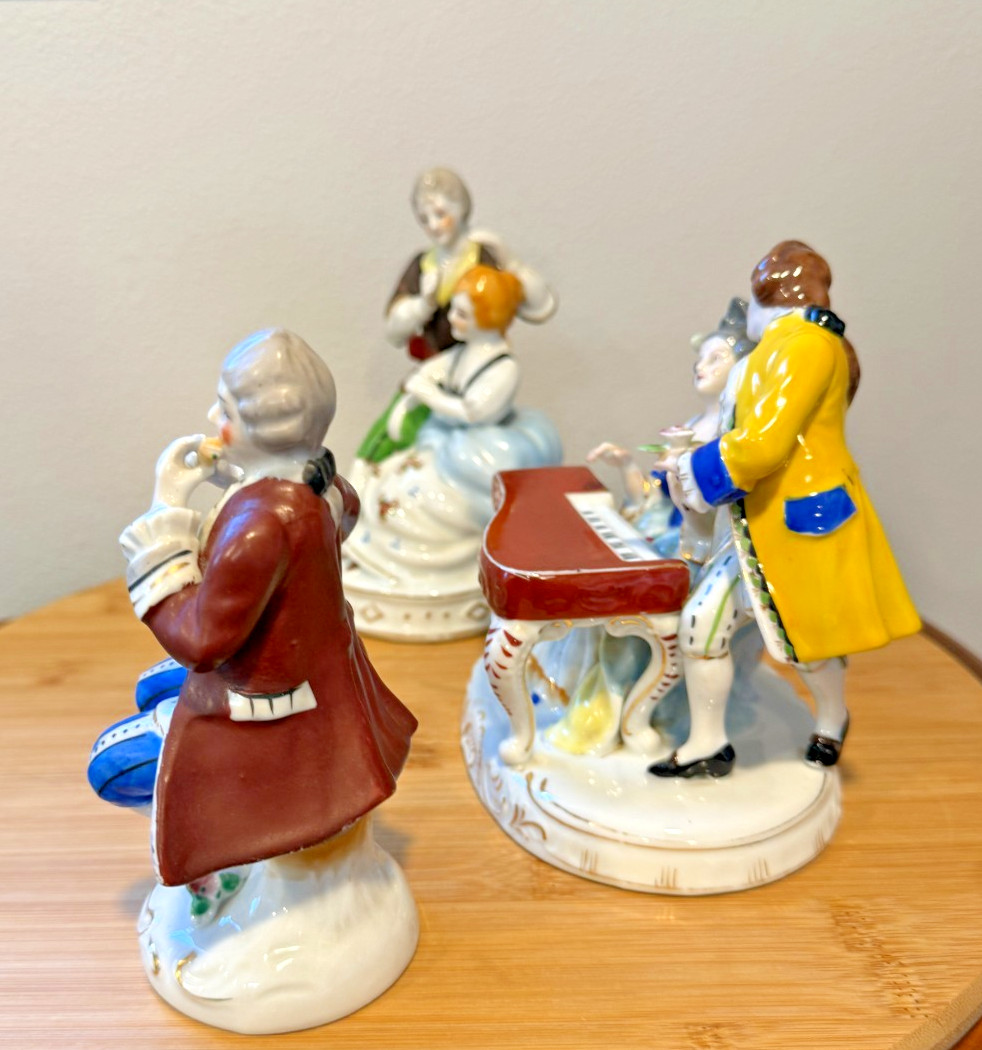 Occupied Japan Hand Painted Porcelain Musical Courting Figurines Set of 3