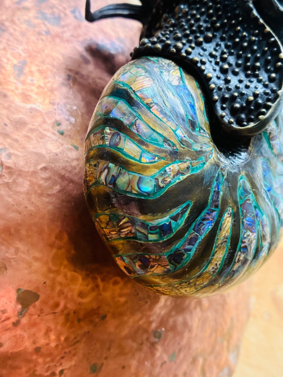 Vtg Cast Iron ABALONE SNAIL SHELL Octopus Tentacles Eyes Heavy Sculpture BRONZE