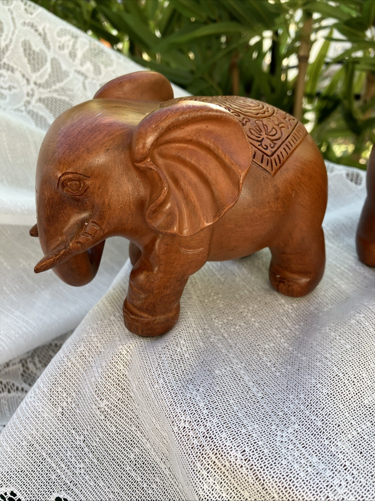 Elephant Sandal Wood Color Home Office Decor Resin Figurine Red Faux Wood Pair