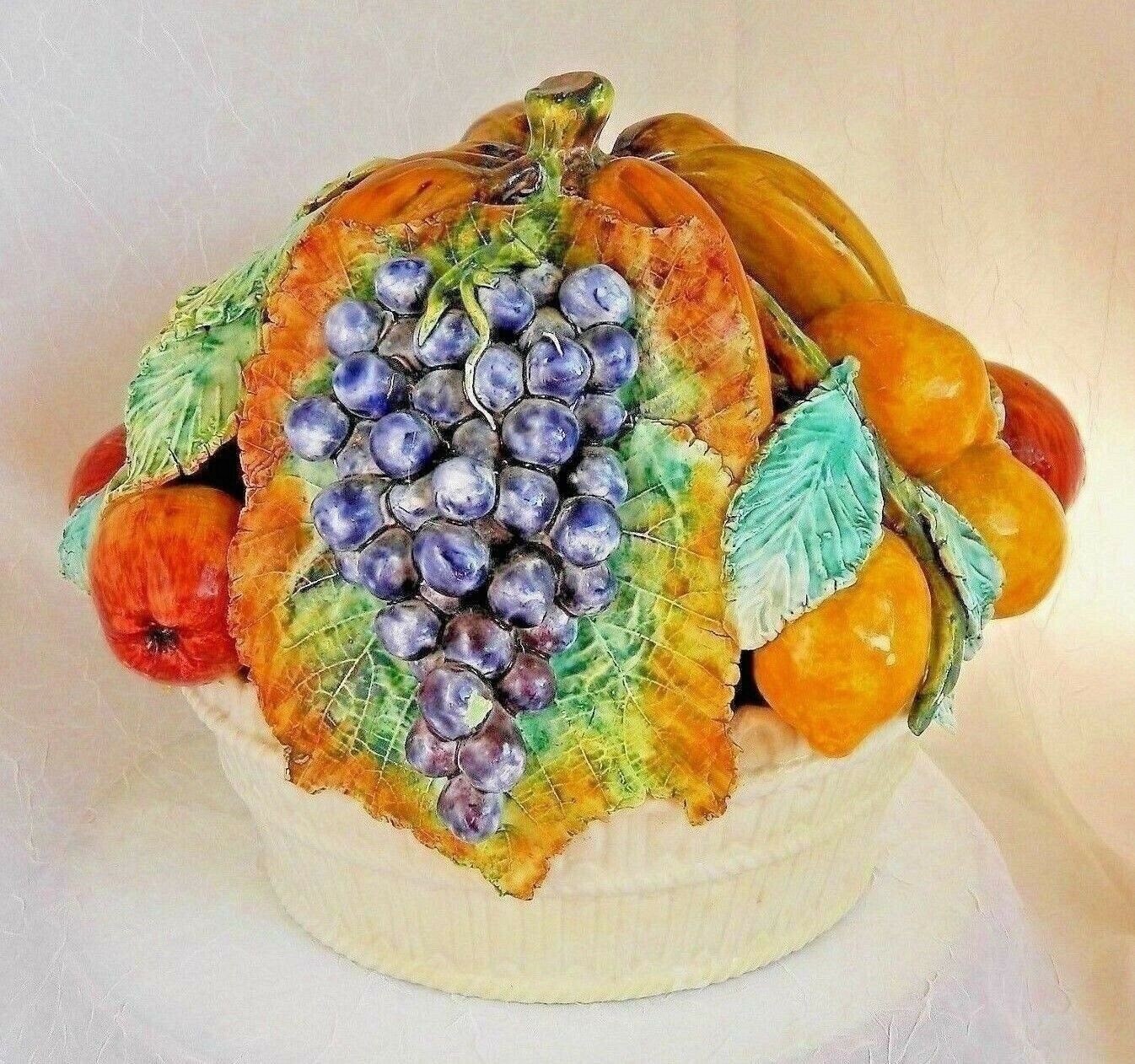 ~ ITALIAN MAJOLICA FRUIT BOWL c1920 ANTIQUE CENTERPIECE Spectacular! 9-10 lb” ~