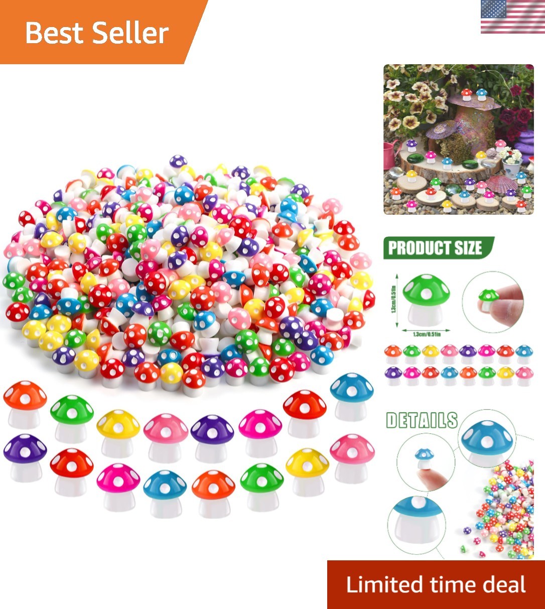 100pcs Mini Resin Mushrooms in 8 Colors – Perfect for Fairy Gardens & Decor
