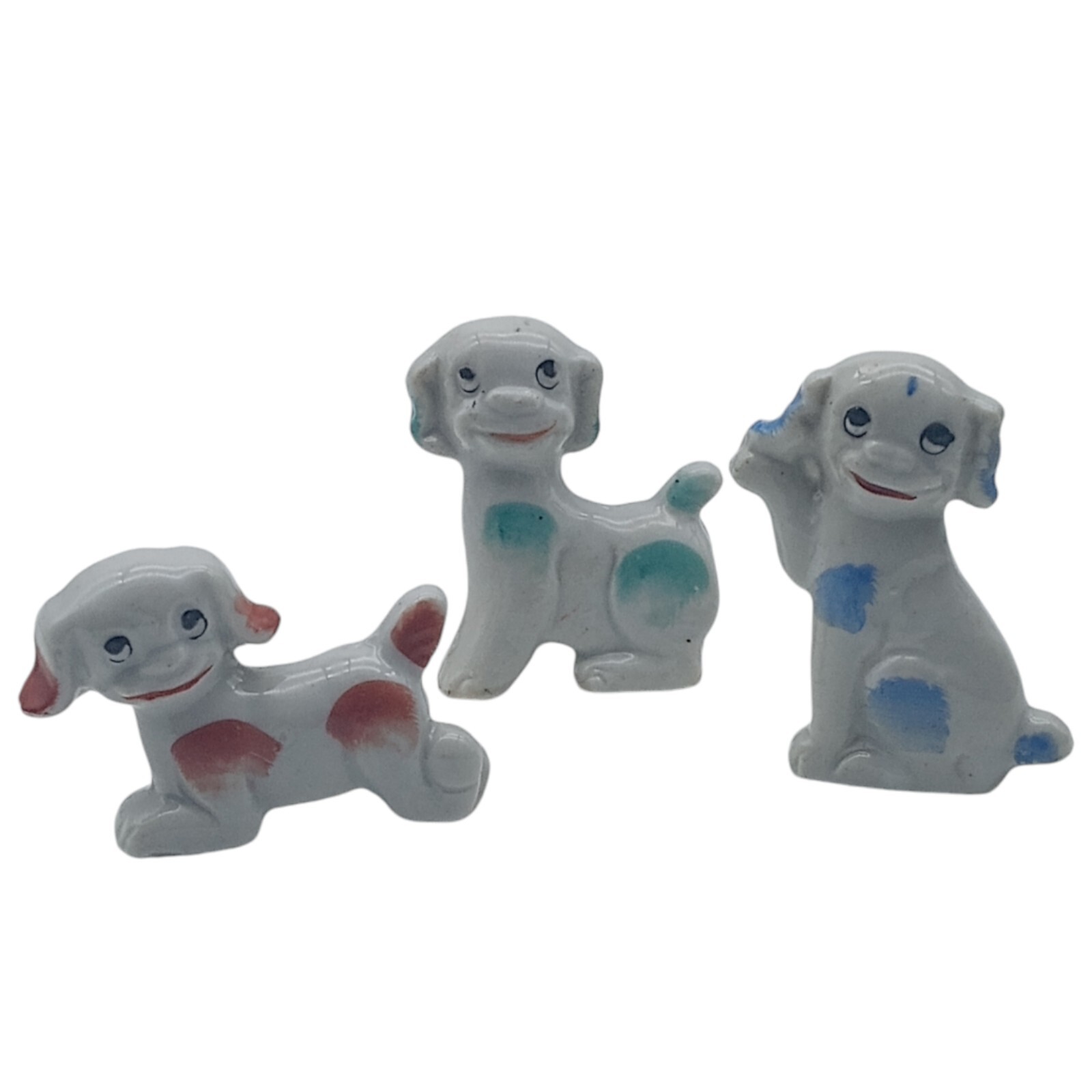 Vtg Anthropomorphic Small Ceramic Dog Figurines Set Of 3 Marked Japan