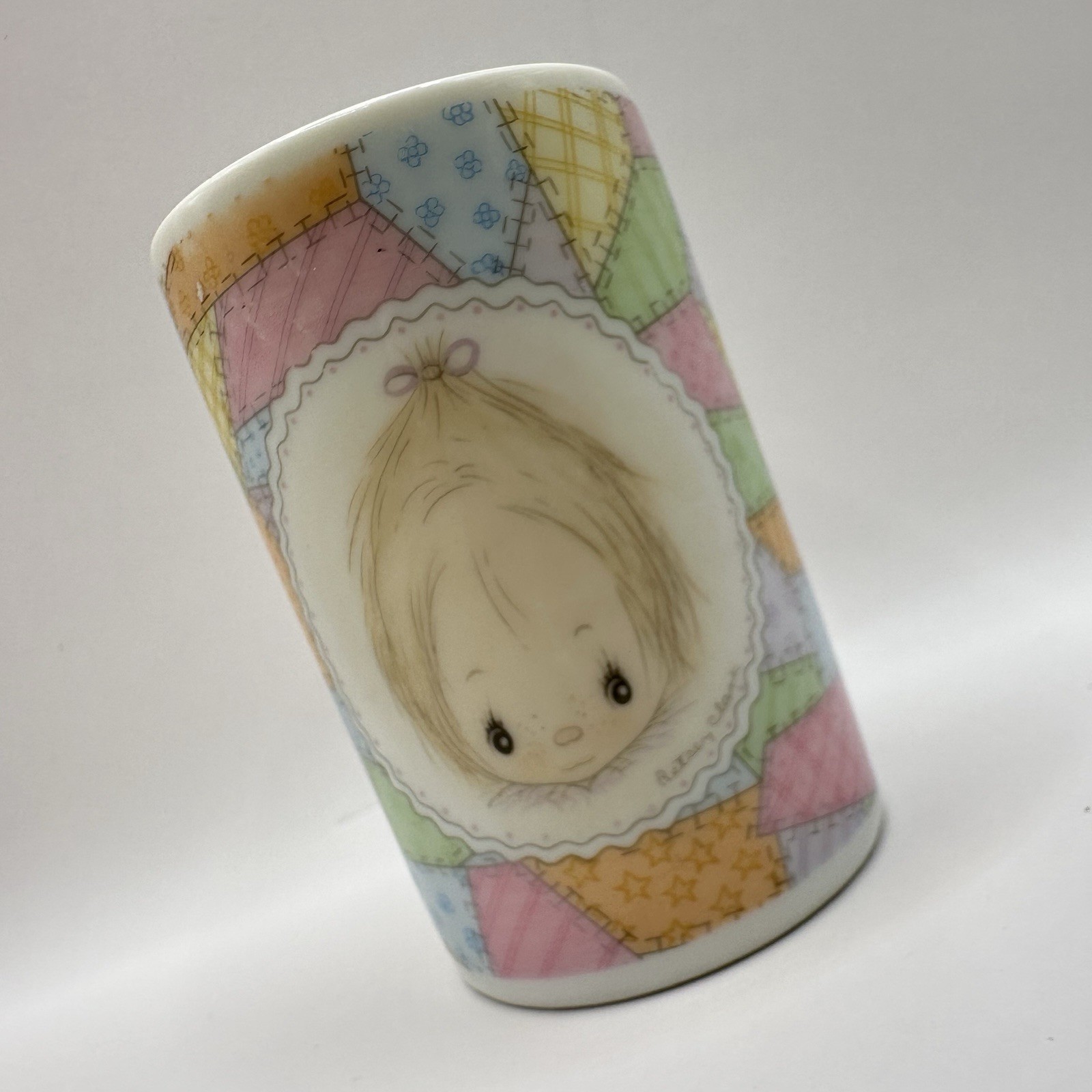 Vtg Hallmark Betsey Clark Votive Candle Holder Patchwork Empty Cup Cottage UK