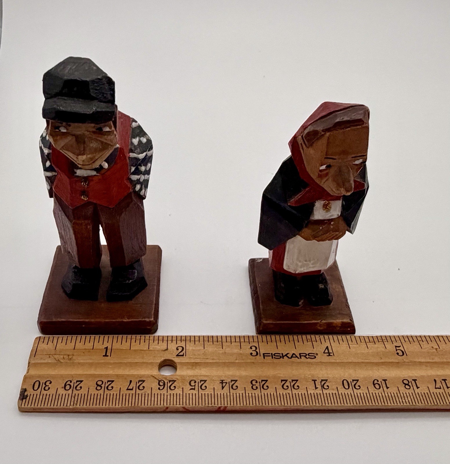 Vintage HAND CARVED wood figures- 1940’s SIGNED G. Wilson-Americana FOLK ART!