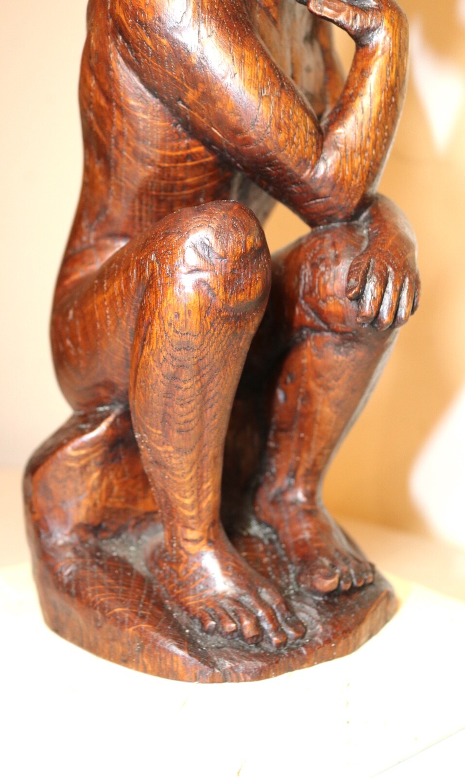 antique 1800’s Folk Art hand carved wood figural thinking man sculpture statue