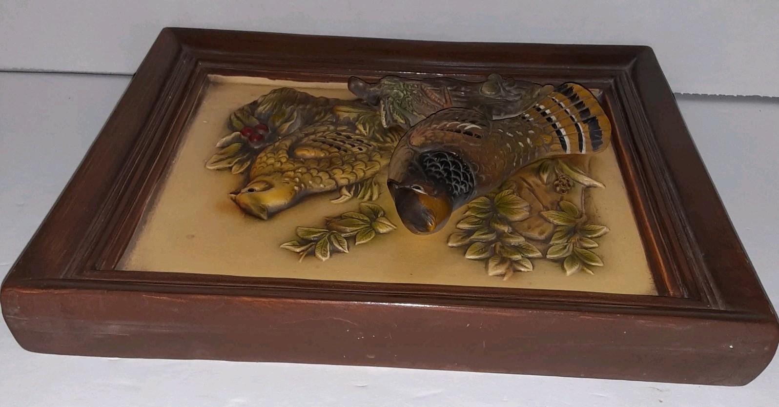 MCM Napco Chalkware Pictures Mallard Ducks Quails 3D Set Of 2