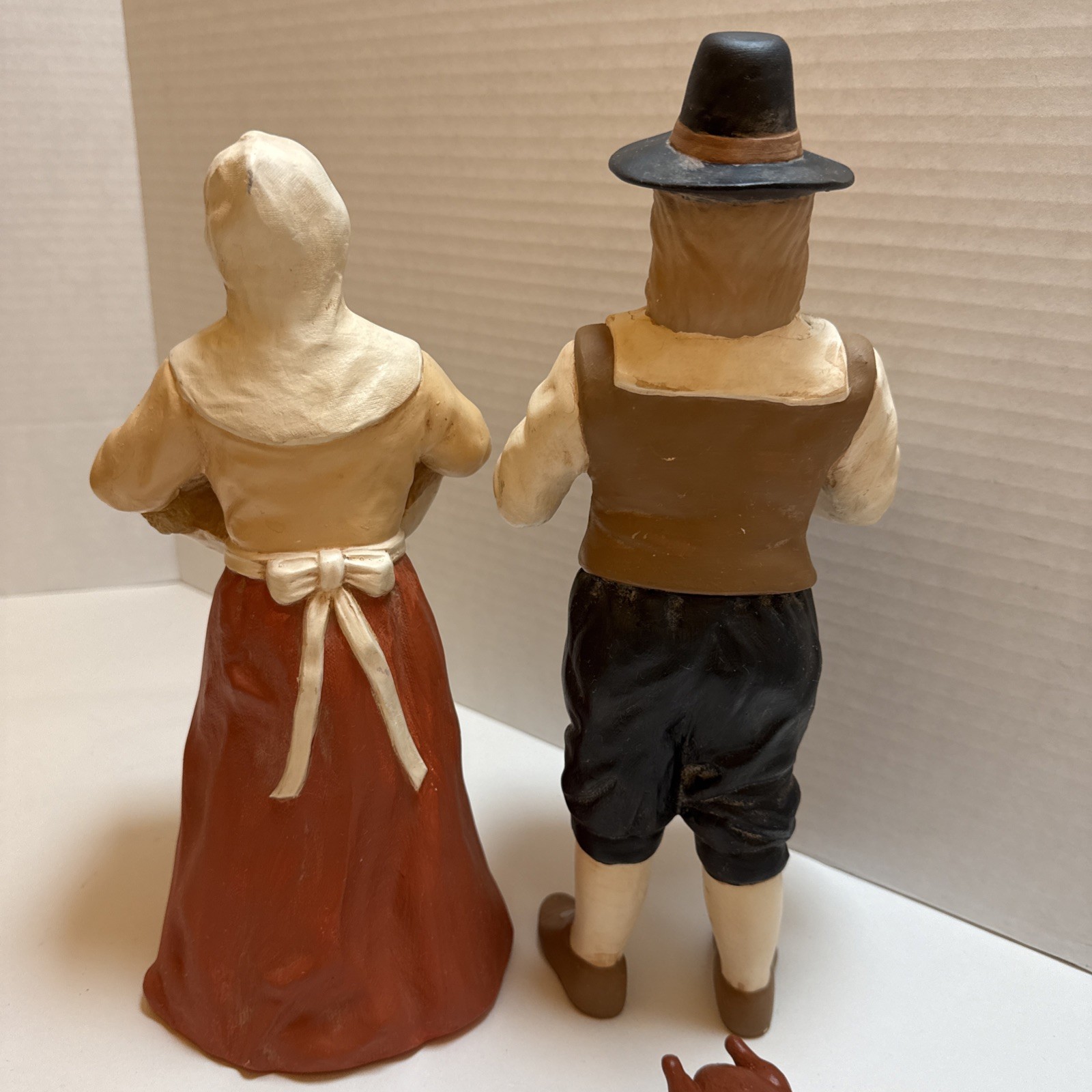 Vintage Pilgrim Thanksgiving Decor Painted Figurines 11″ Female 12″ -mid-1990s