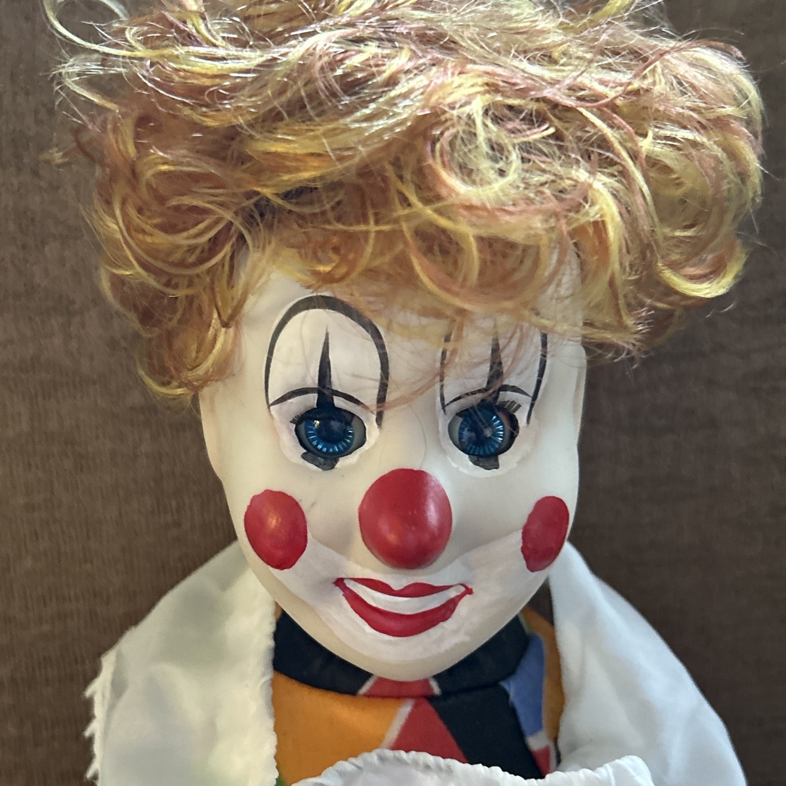 Porcelain Clown Doll 1980s Harlequin Vintage Open & Shut Eyes Soft Body Creepy
