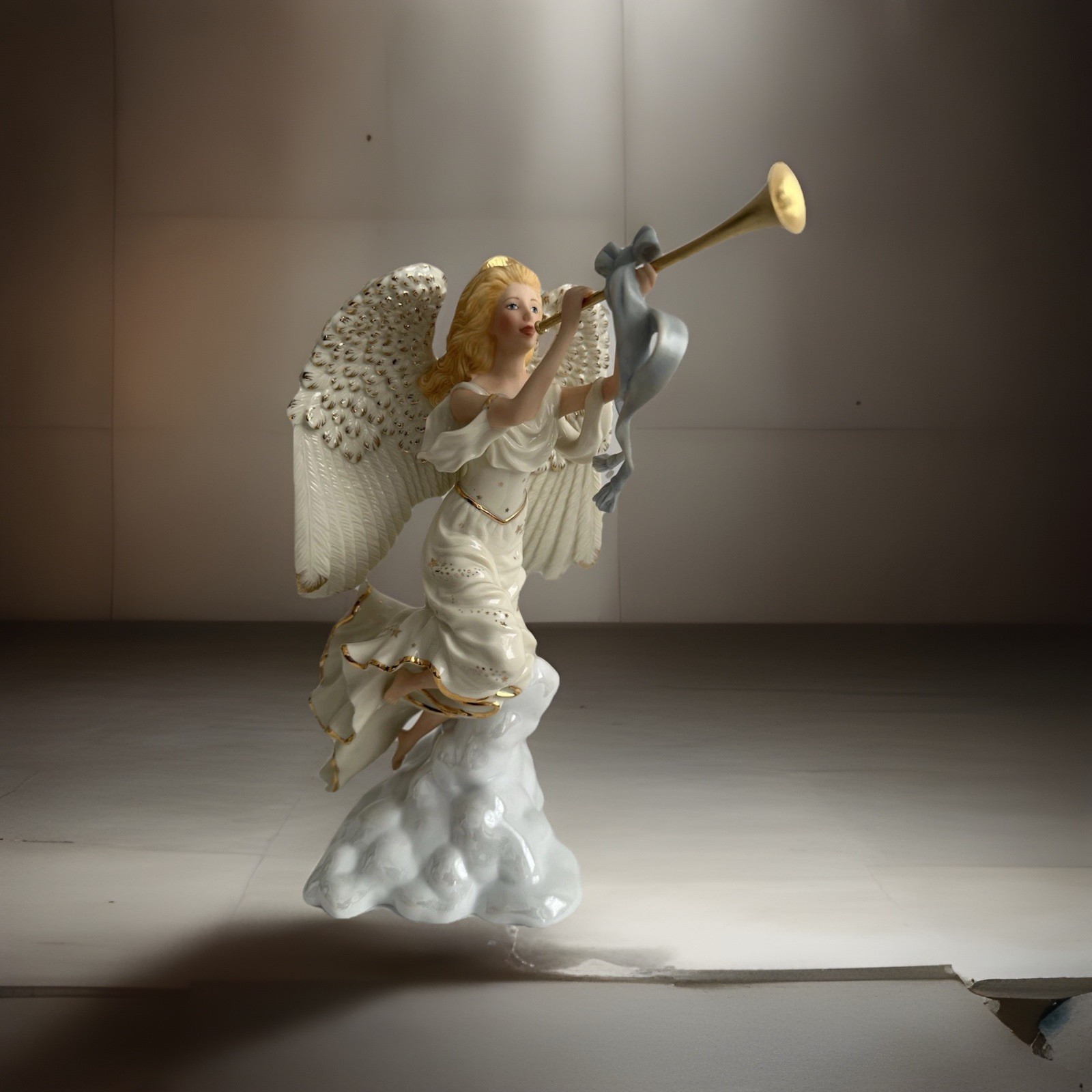 Lenox Herald Angel Millennium Figurine Trumpet Rare Guardian Clouds Gold Ivory