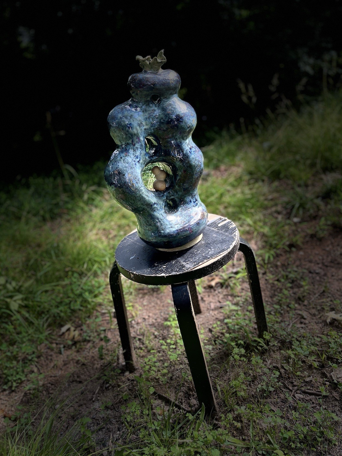 Hand-Crafted Ceramic Sculpture, Dark Ice Blue