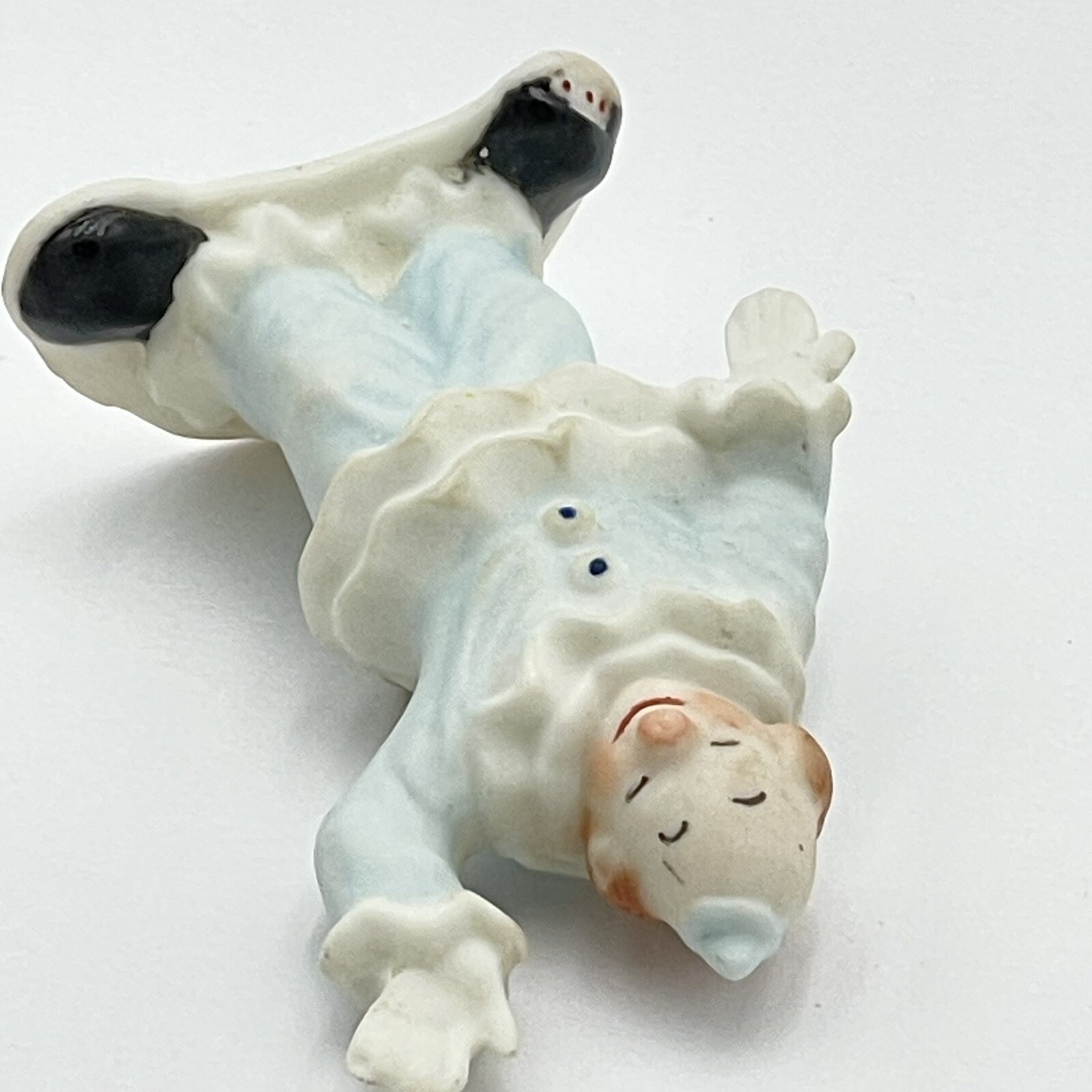 PORCELAIN BISQUE FIGURINE Hand Painted Signed Clown Circus 3″