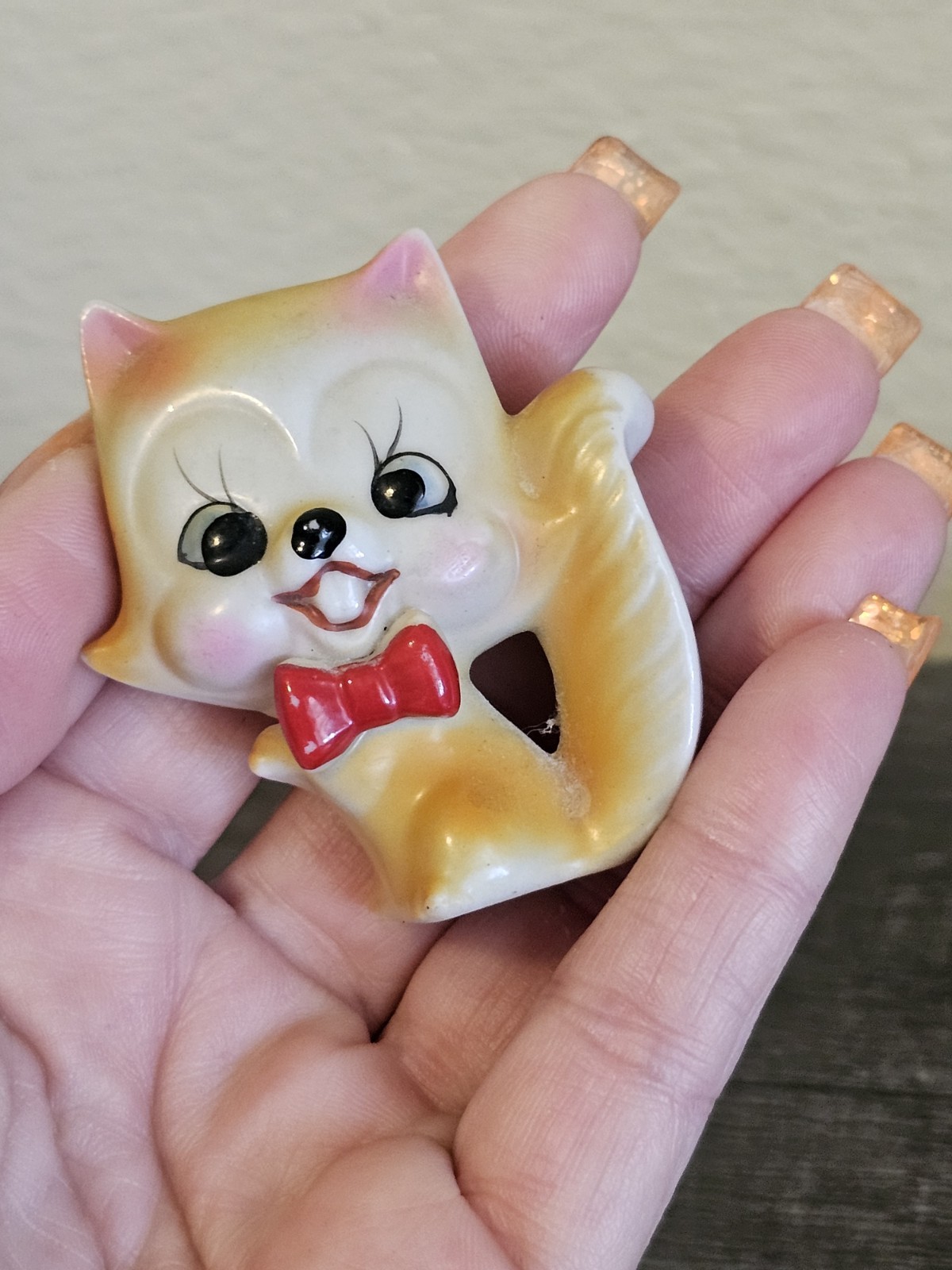 Vintage 1960 Anthropomorphic Squirrel Japan Kitsch Red Bow Tie Big Eyes NS