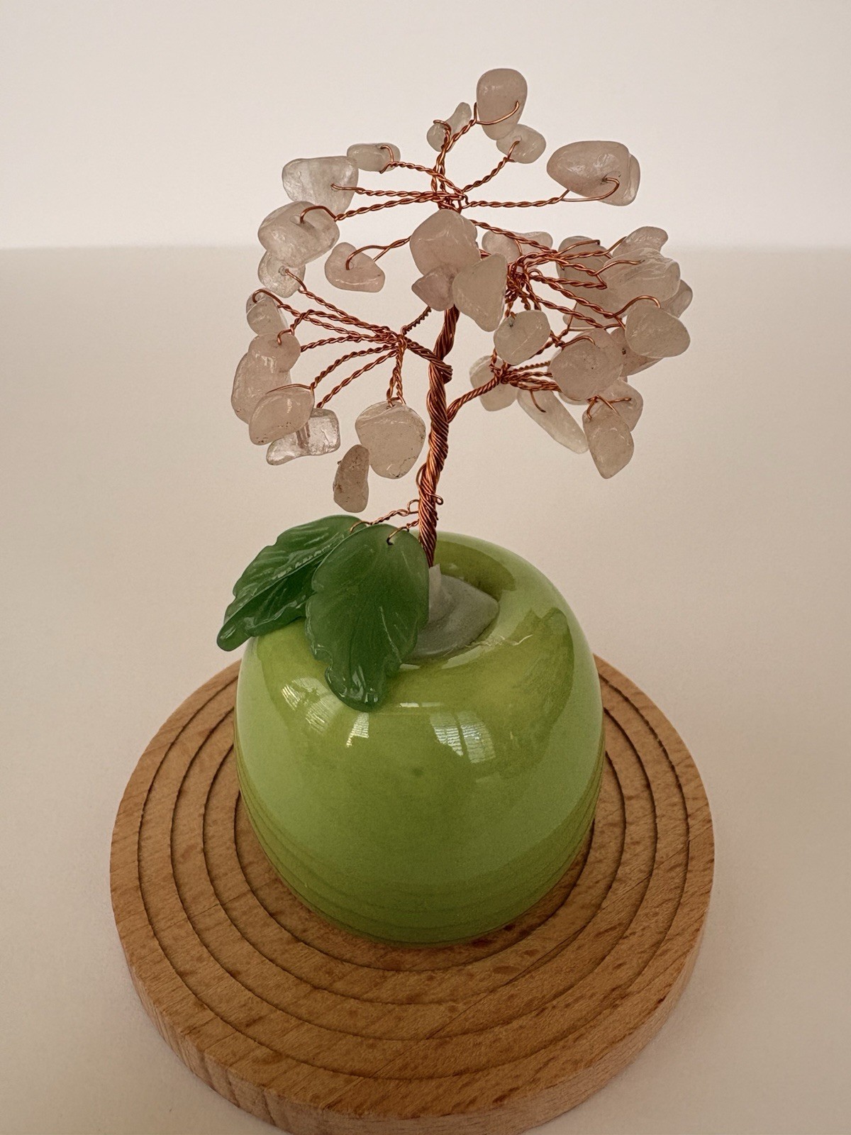 Rose Quartz Money Tree with Green Apple Ceramic and Copper Wire approx 4.5” x 2”