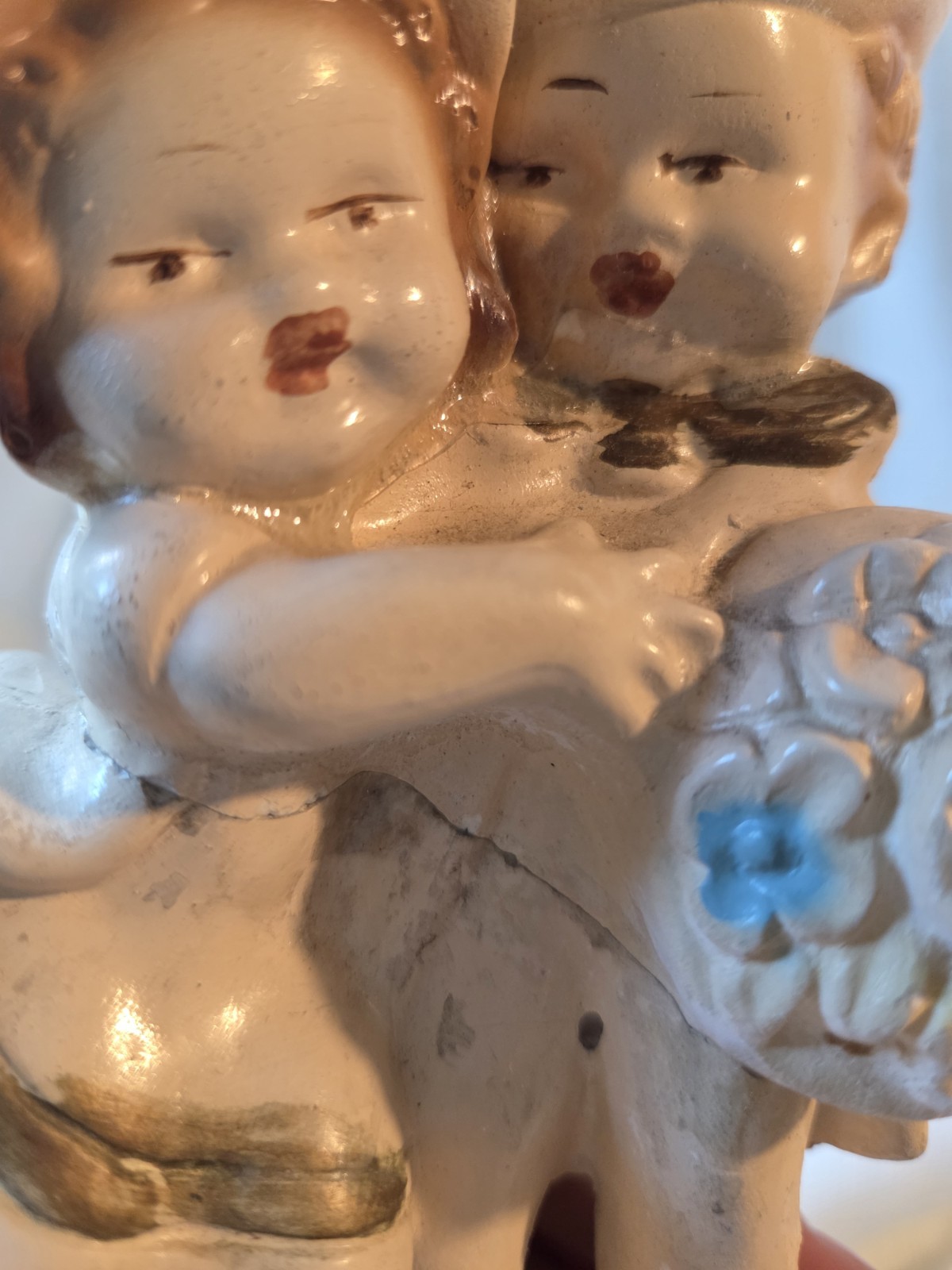Ceramic Hand Painted Bride Groom Figurine, Matte Finish, Beige/Brown/Blue/Yellow