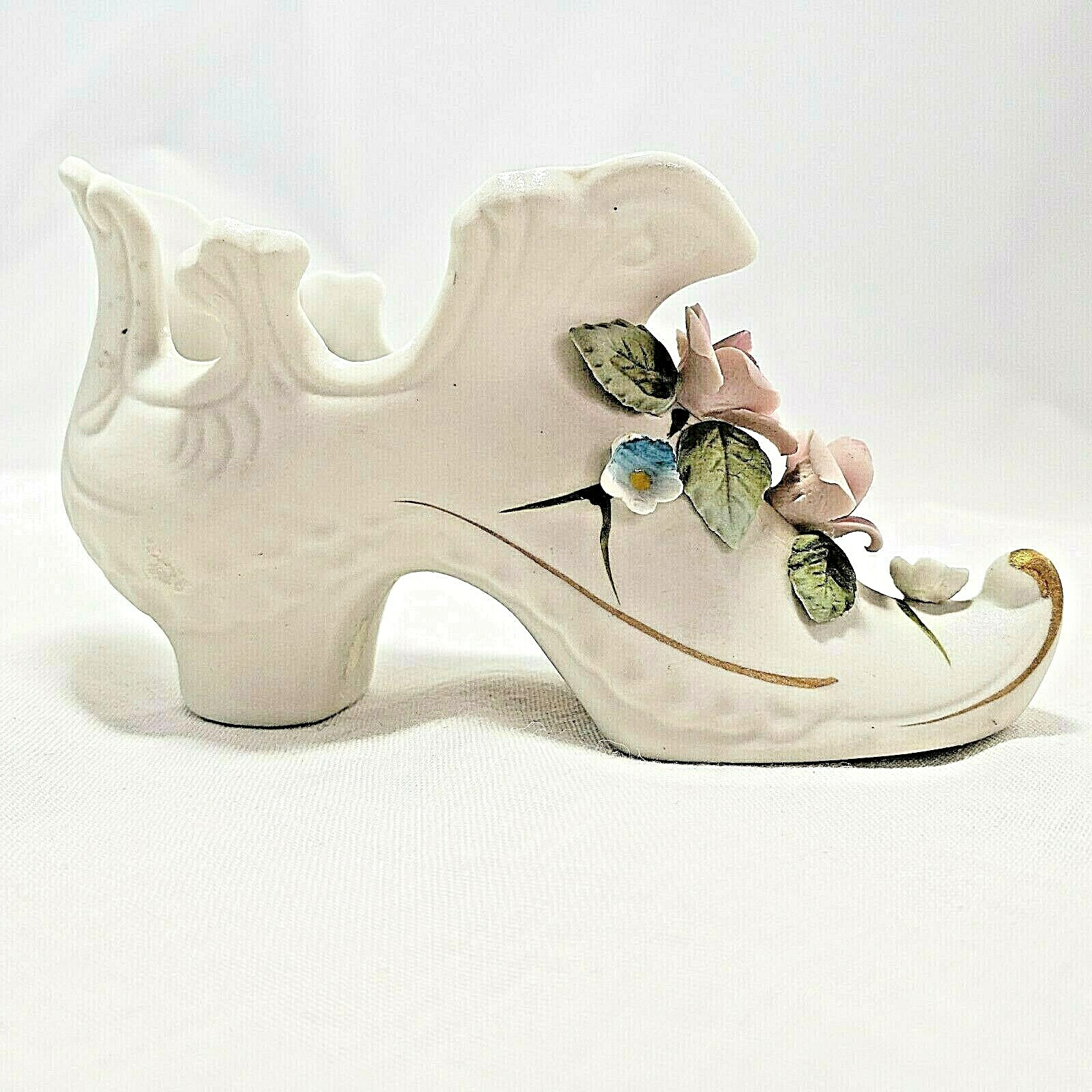 Kelvin Fine Porcelain Bisque Victorian Shoe Boot 3D Floral Roses Hand Painted