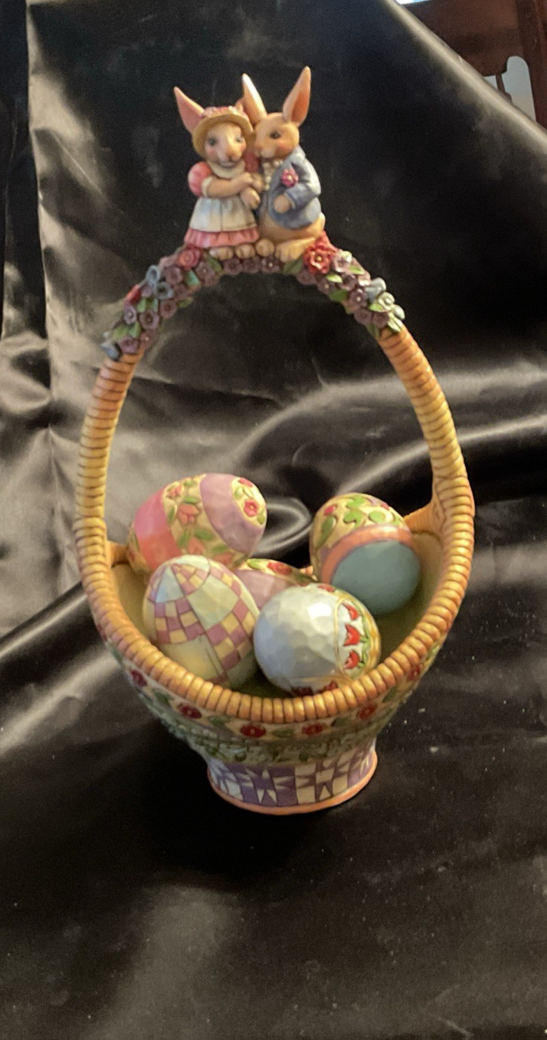 JIM SHORE Gathering Joy Basket With 5 Eggs Pre owned No box