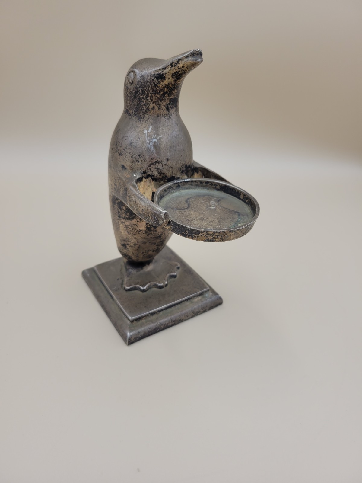 6.25″ Tall BRASS PENGUIN WITH SMALL BOWL/SERVING TRAY SERVER ~MADE IN INDIA