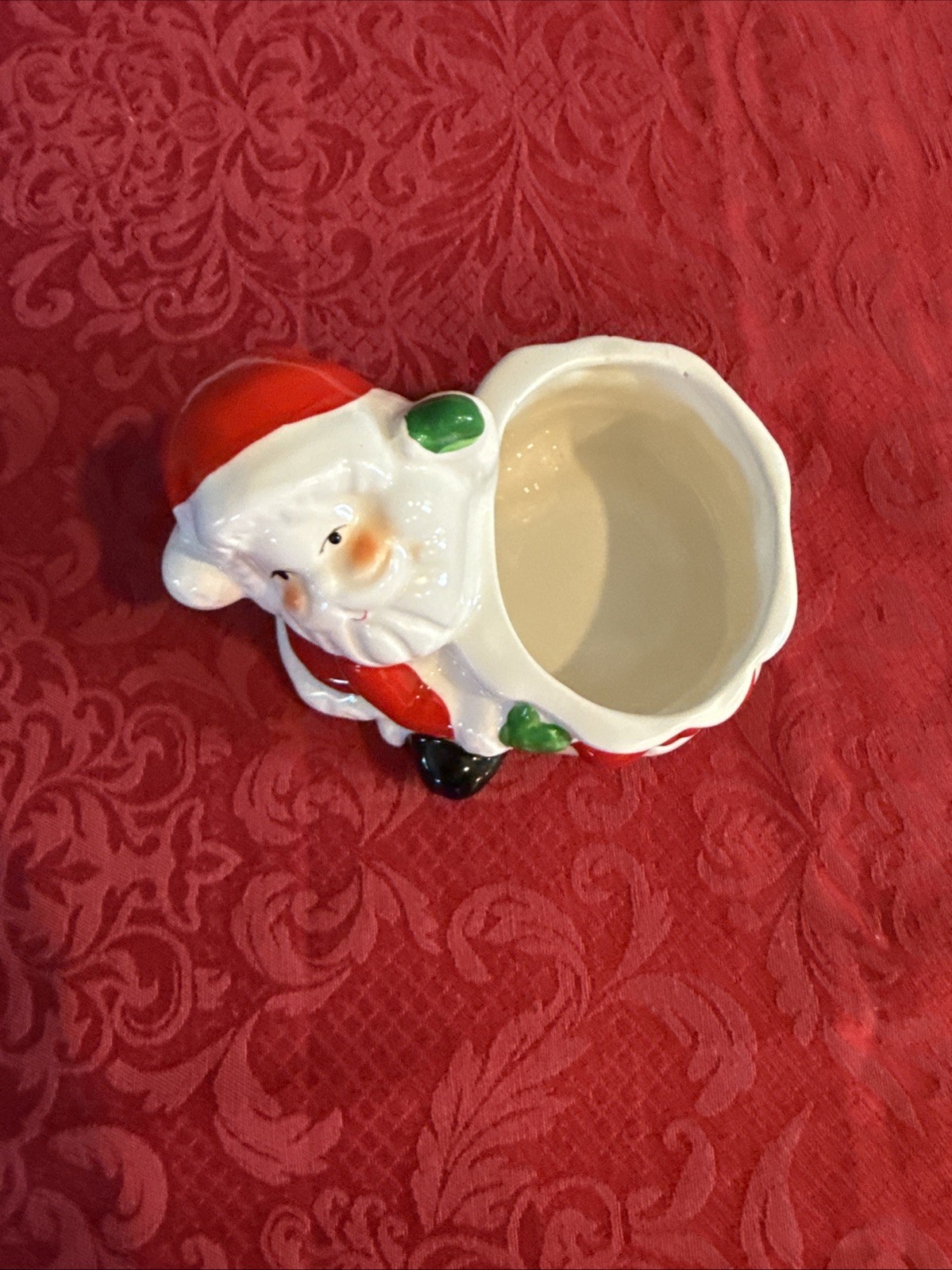 Vintage SANTA Toy Bag Christmas Holiday Candy Dish Candle Holder 4” x3” 1960’s