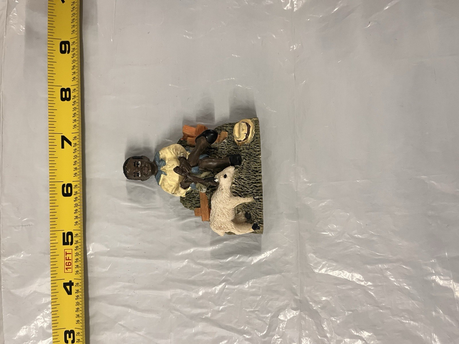 Boy on Bench with Goat Figurine 3.5in Decorative