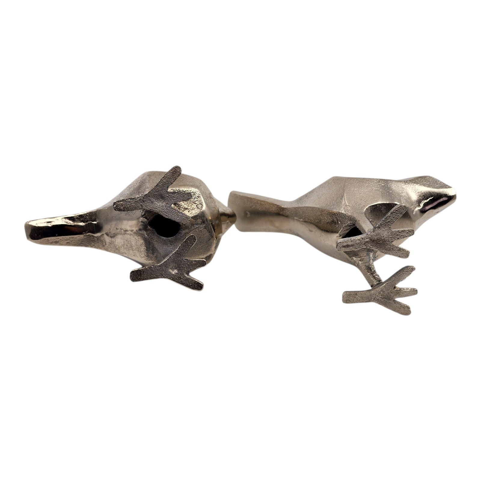 Cast Metal Pair of Decorative Geometric Silver Birds Minimalist Nature Object