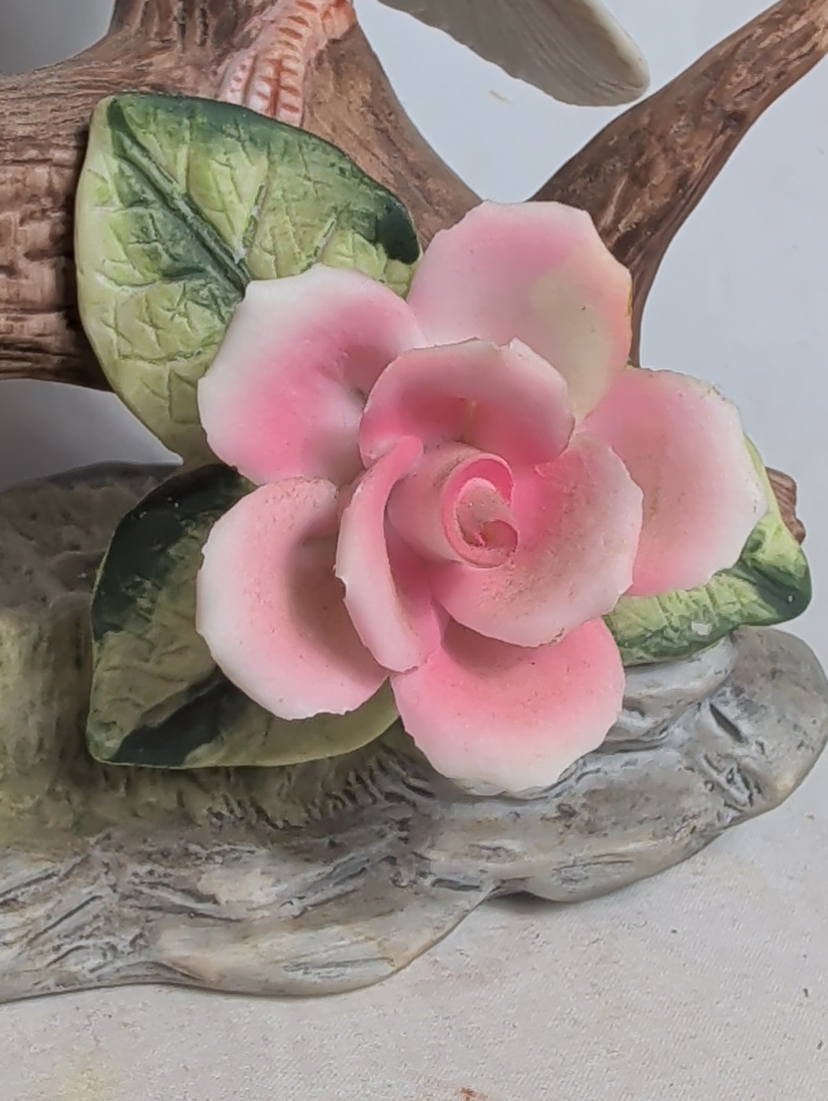 Vintage UCGC Bisque Porcelain Wings Of Love White Doves On Branch Roses Figurine