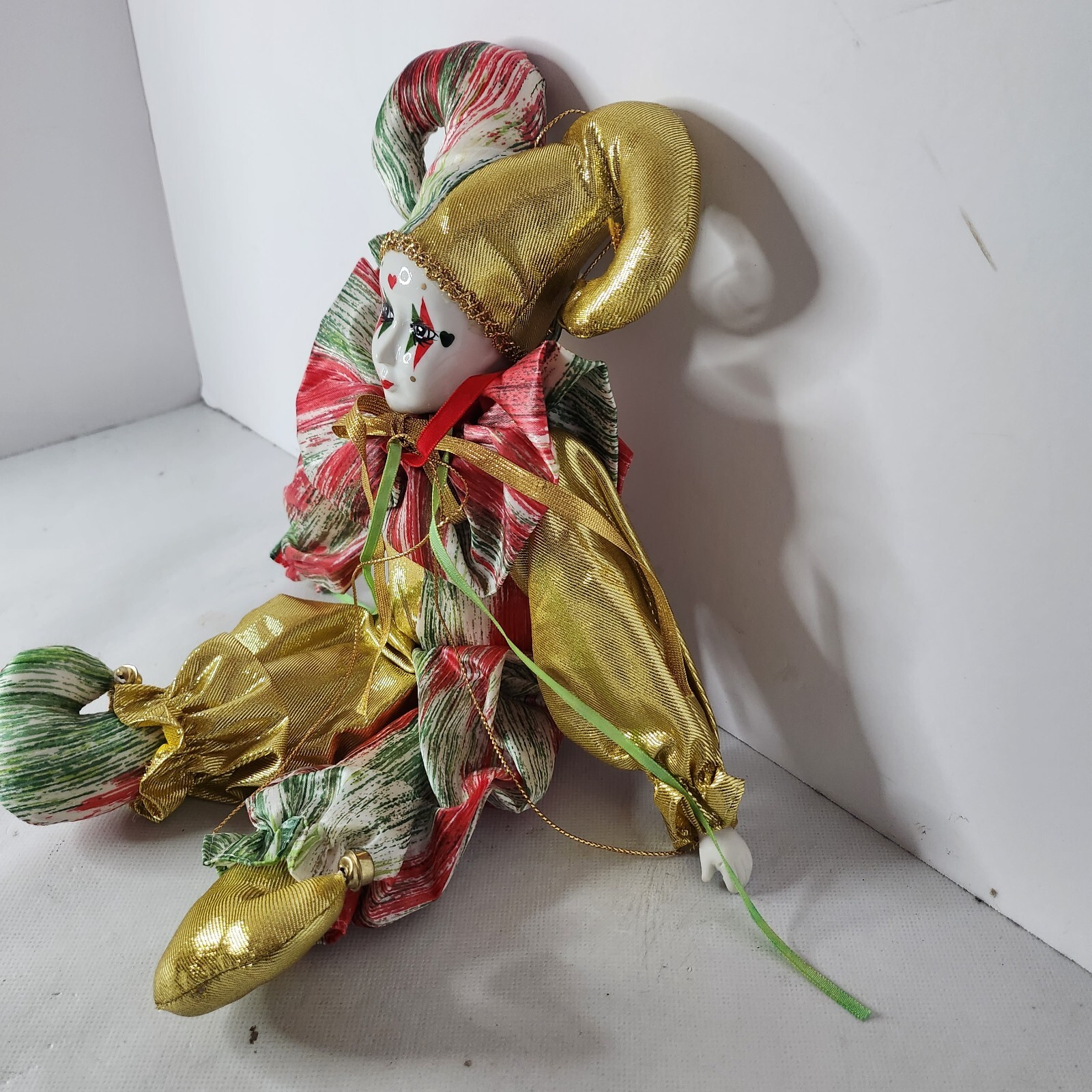 VTG Venetian Porcelain Harlequin Clown Doll Figurine Bendable Body Shelf Sitter