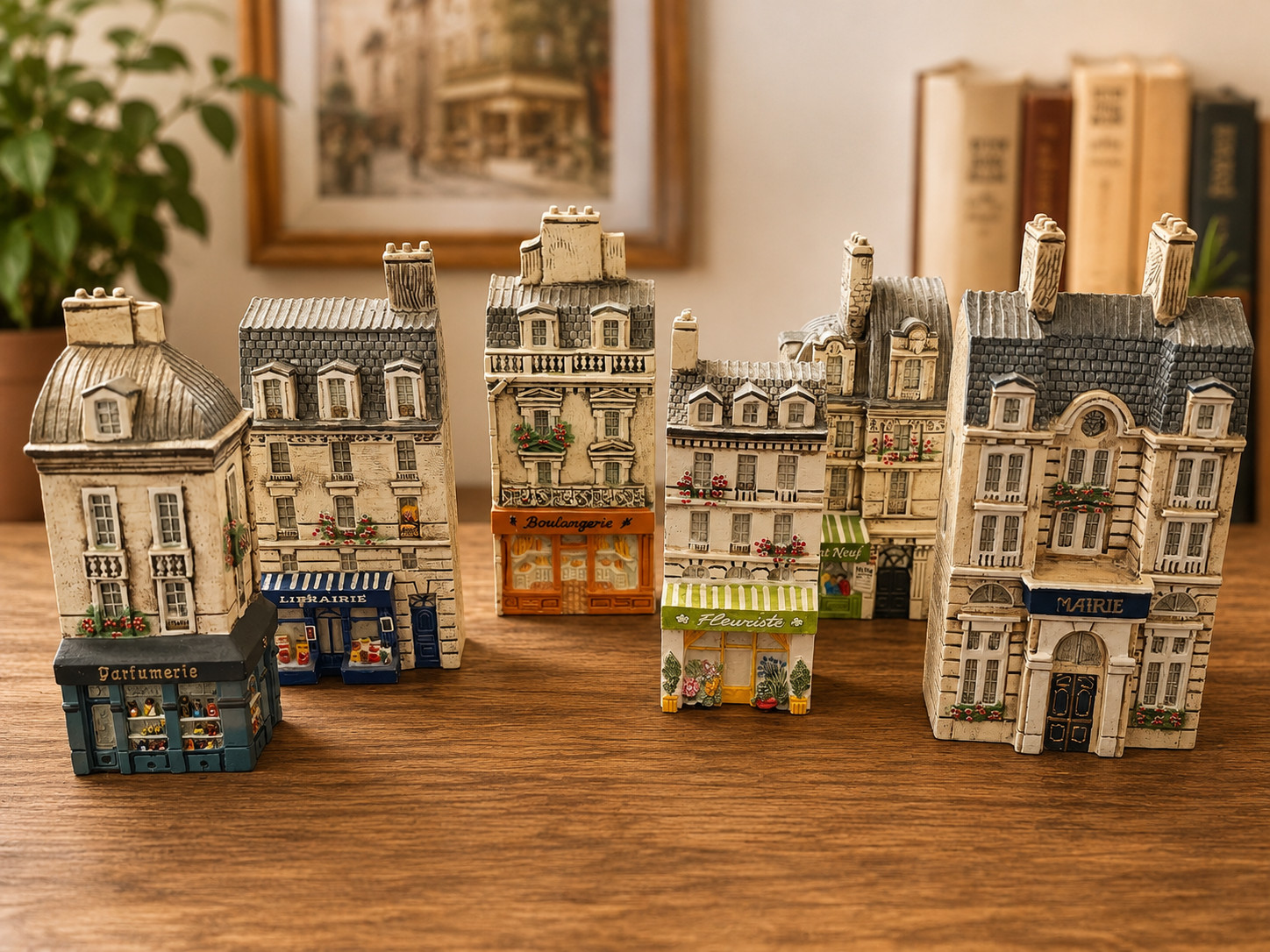 Vintage J. Carlton Hand Painted Paris Miniature Buildings Lot of 6 EFSA French S