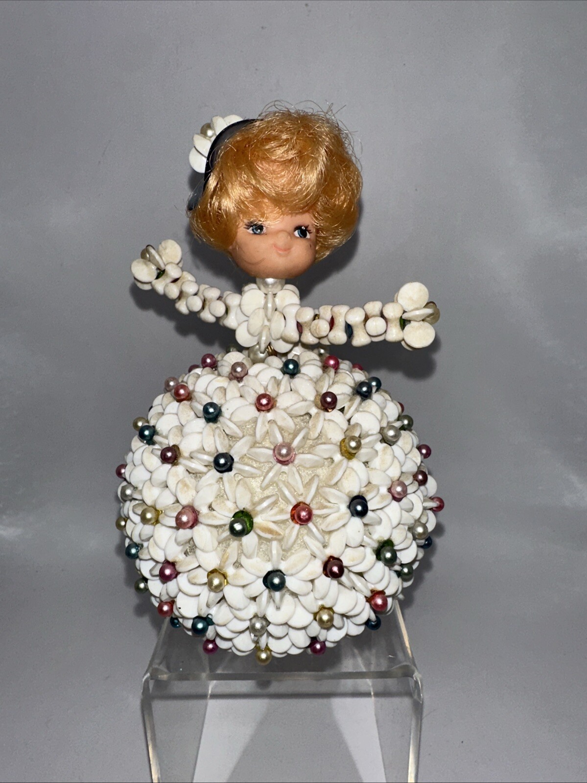 HANDMADE STYROFOAM AND BEADED GIRL KITCHY PASTELS CUTE!