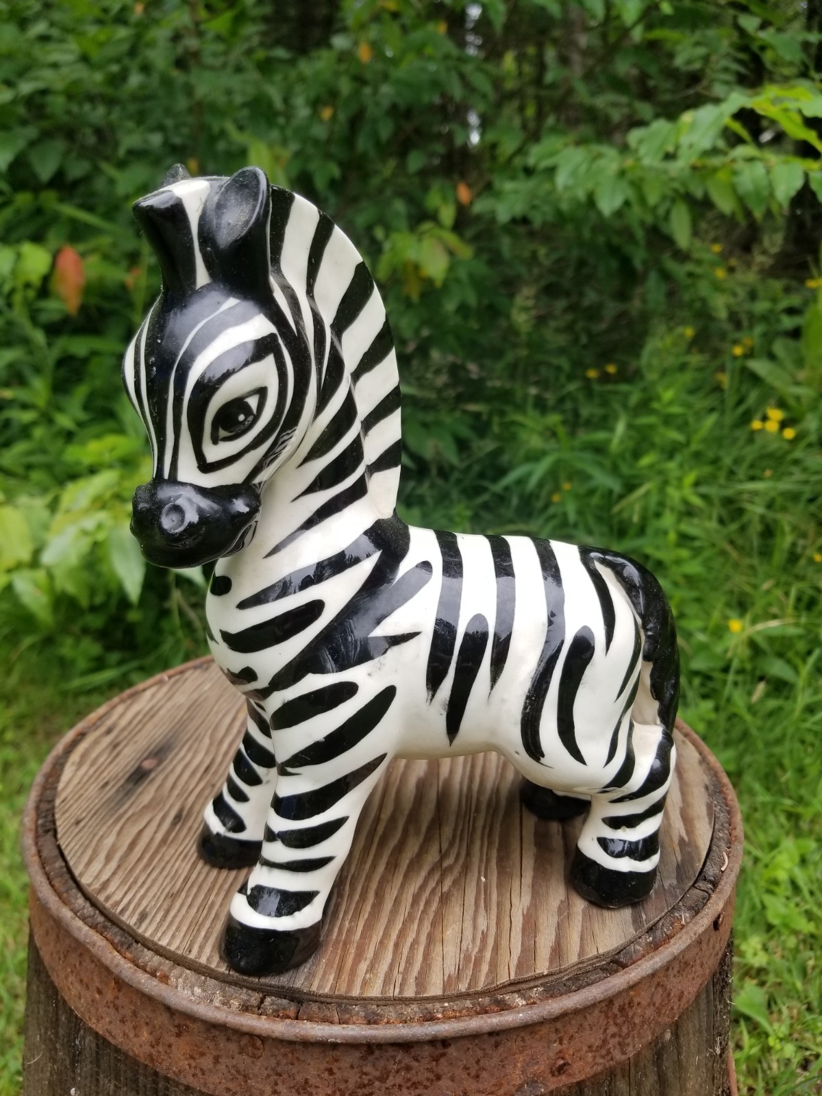 Vintage Zebra Black White Ceramic Figure 1950s MCM African Culture Art Figure