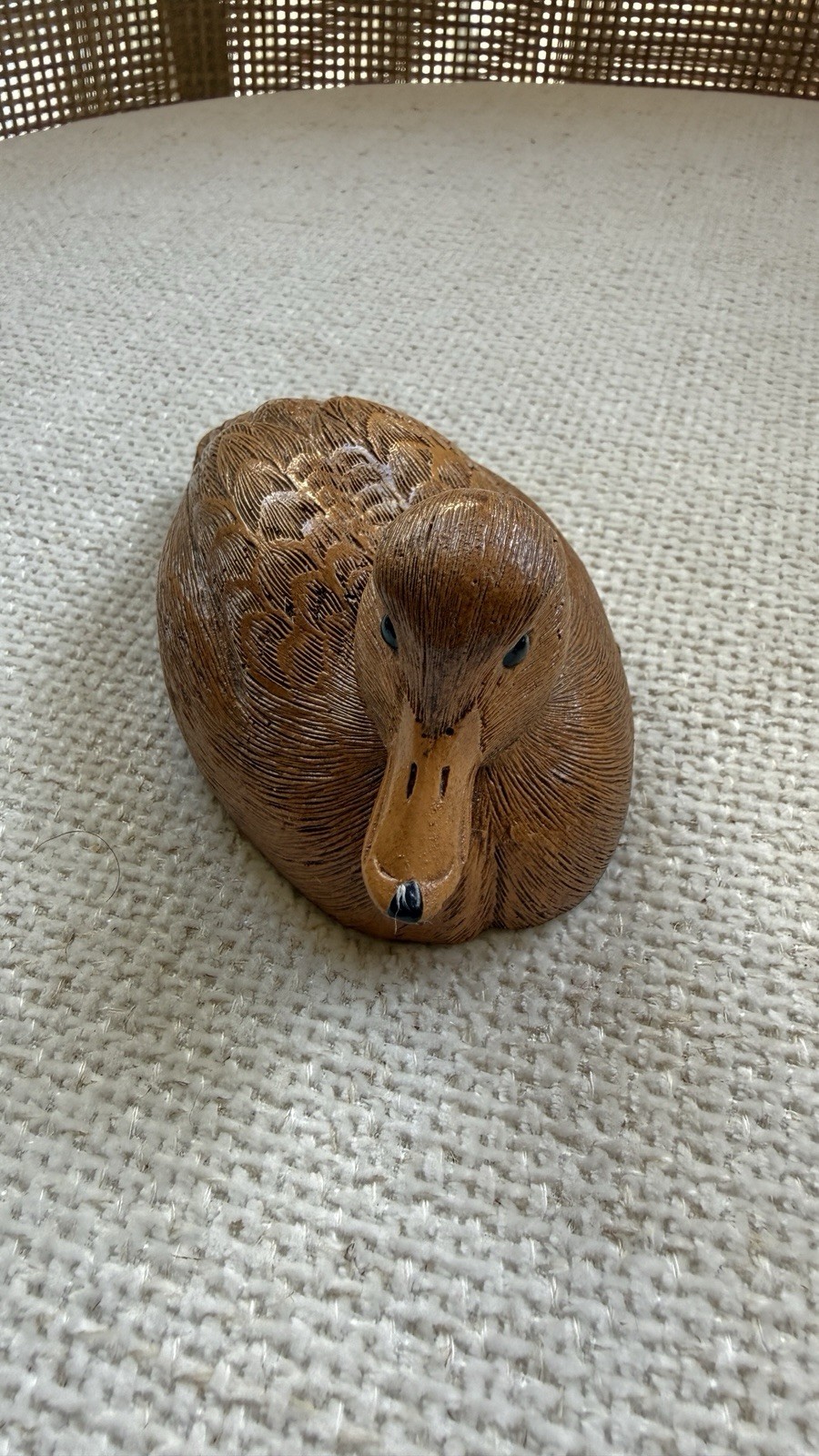 Vintage Duckling Figurine Wood or Resin Composite Detailed Feather Texture 12cm