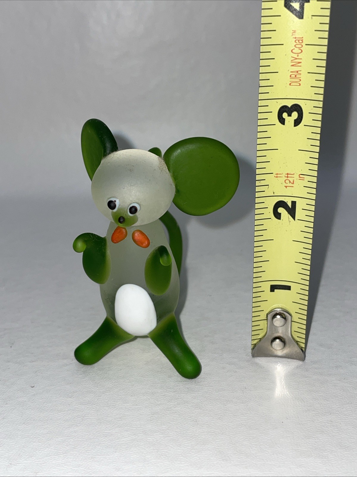 Hand Blown Spun Glass Green and White Mouse Big Ears 2.5″