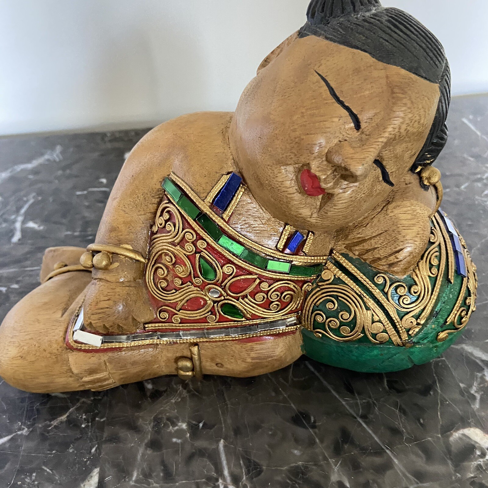 Polynesian Girl Sleeping with Watermelon Hawaiian Hand Carved Art Figurine