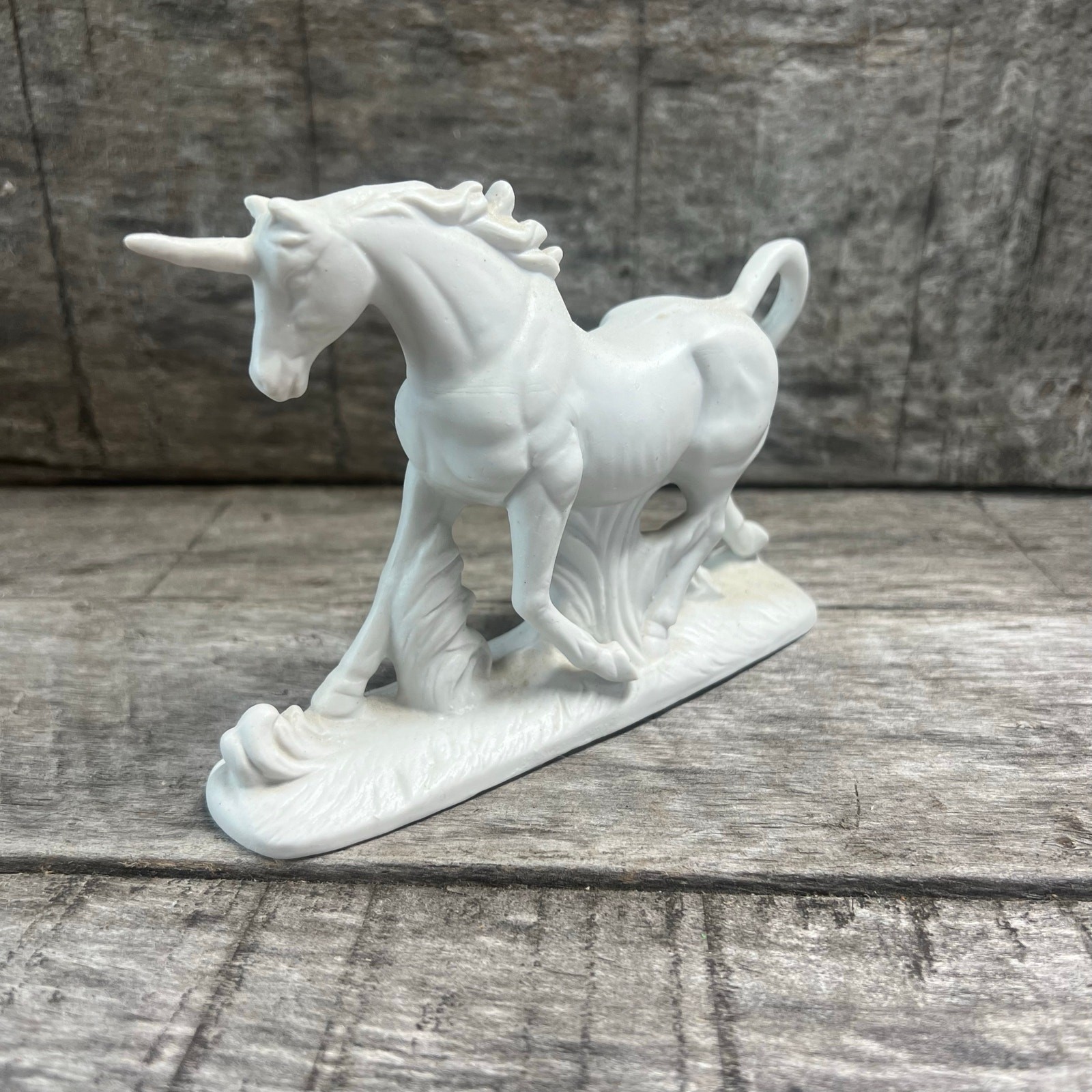 White Bisque Porcelain Unicorn Figurine Matte Finish Fantasy Decor