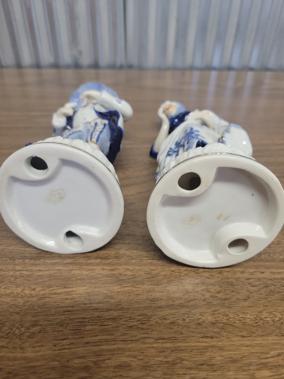 Vintage Porcelain Victorian French Colonial 8″ Couple Blue White Gold