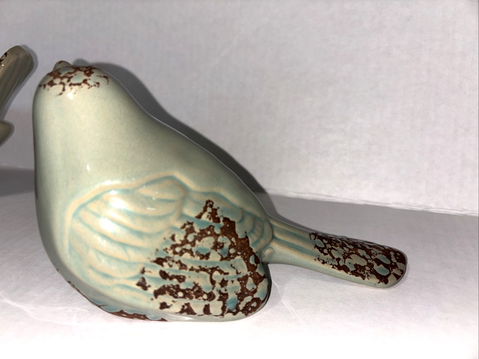 Greenand Brown Smooth & Mat Bird Figurines Distressed Ceramic Decor