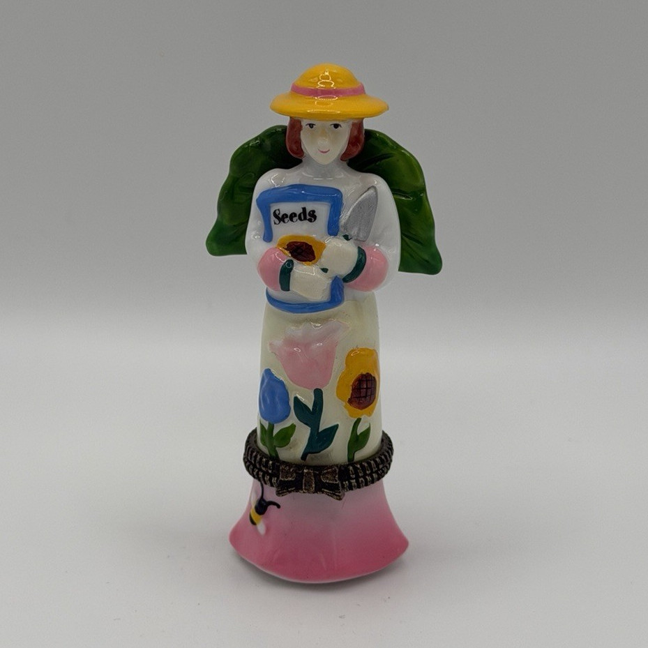 Midwest of Cannon Falls Ceramic Gardener Figurine Floral Design Pink Base