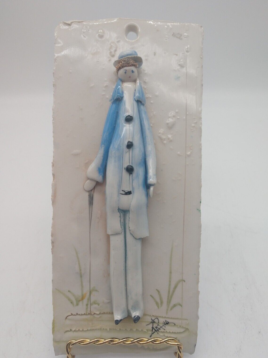 Vintage Zampiva Figurine Male Porcelain Wall Tile Plaque 8 inches rare signed