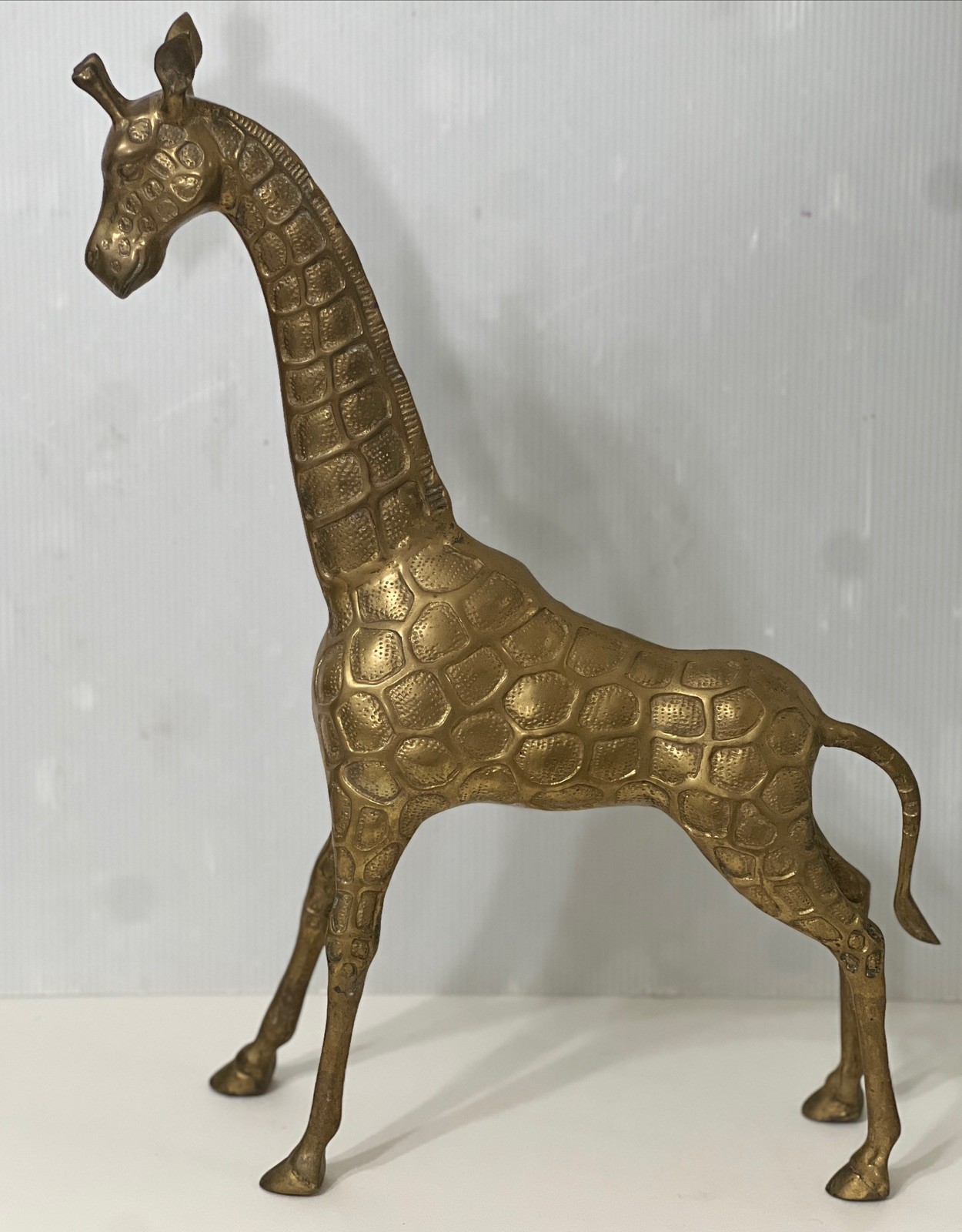 Vintage Mid-Century Brass Giraffe Sculpture Figurine Textured Solid Brass 20″