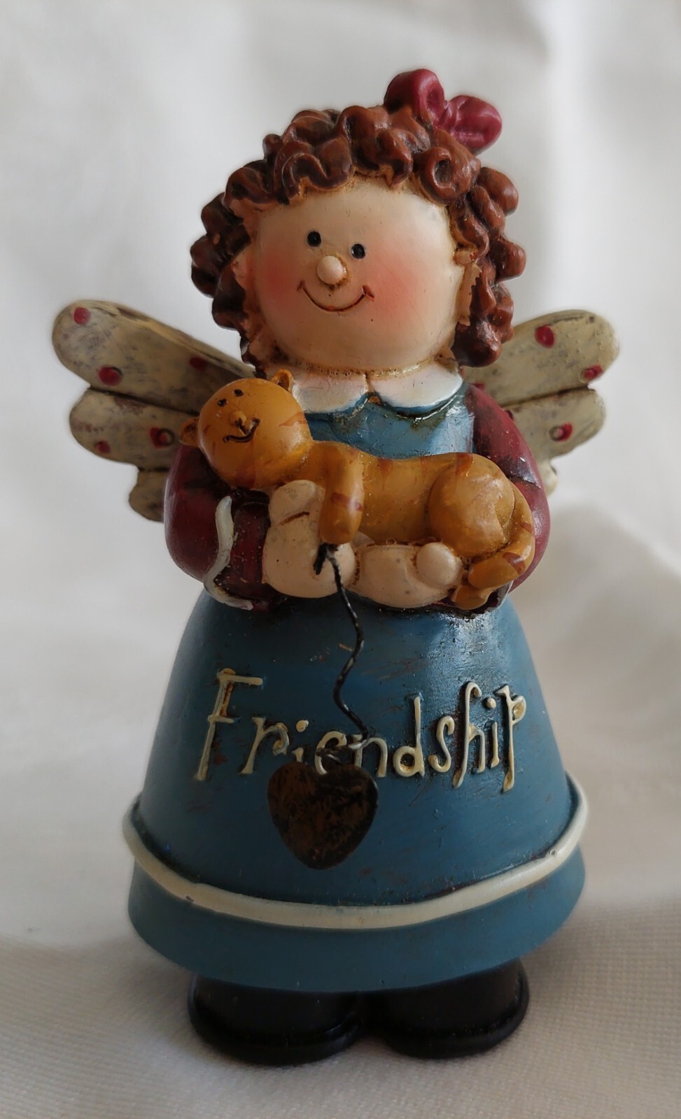 Vintage Young’s Angel Of Friendship Christmas Figurine Cat Lover Decor