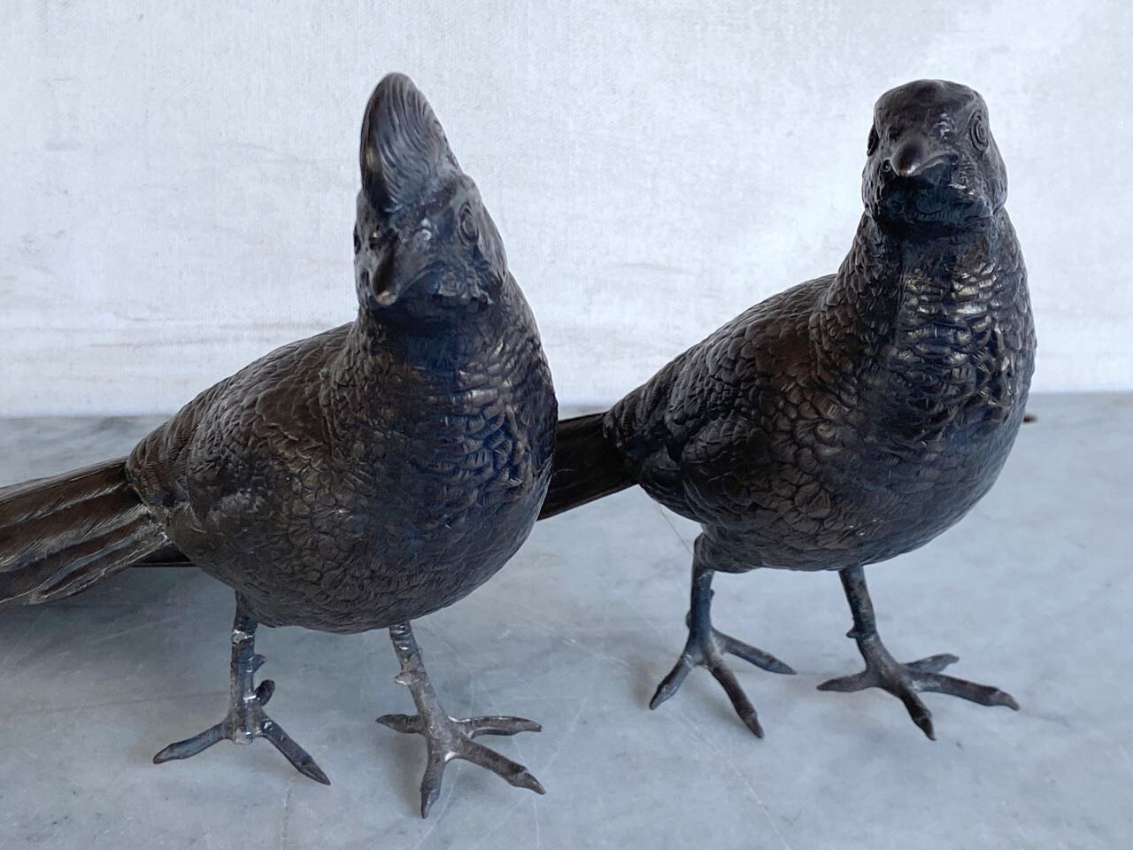 Antique Pair of JENNINGS BROTHERS Pheasant Table Sculpture. Silver Plated JB 246