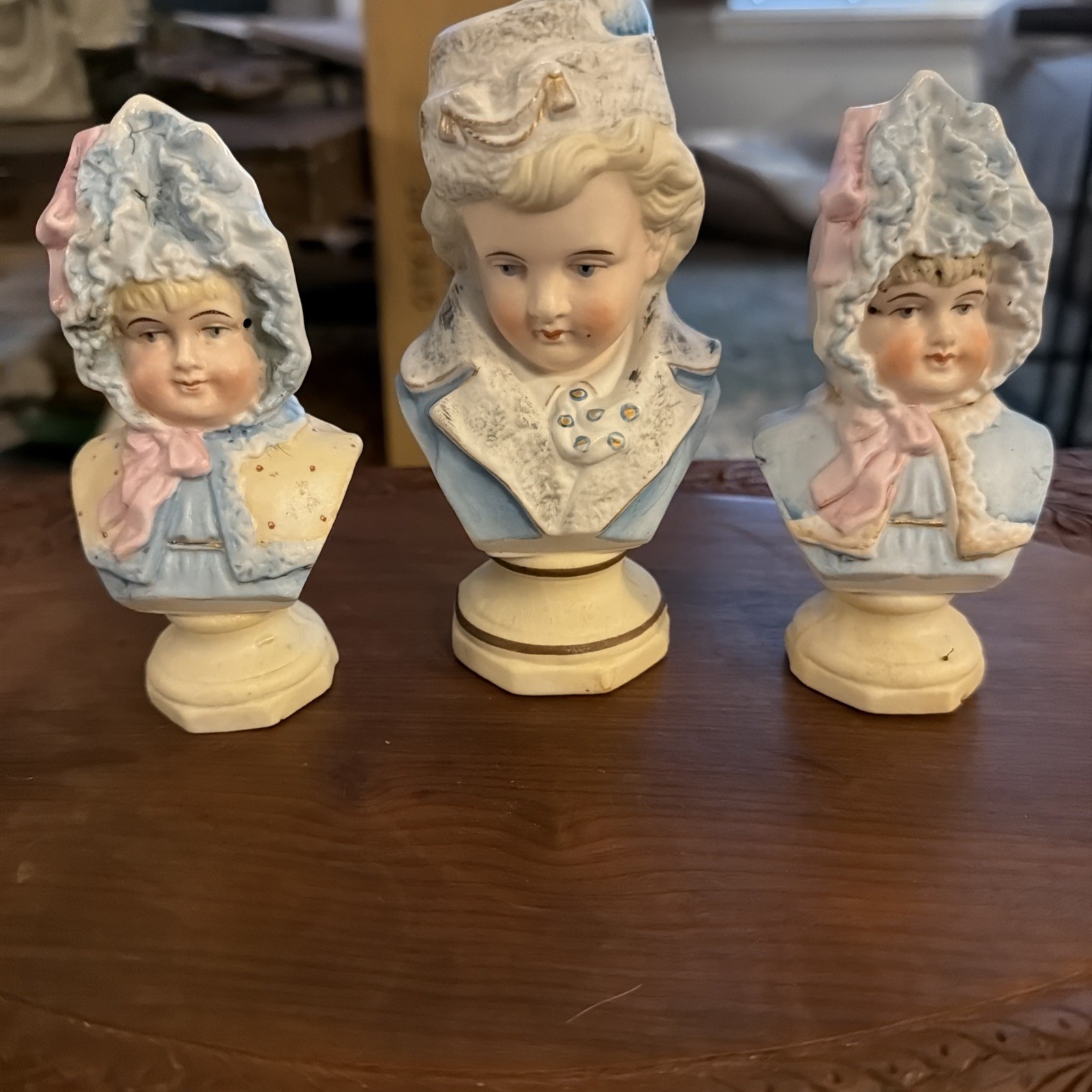 Antique set of three hand-painted porcelain busts by Hertwig & Co.
