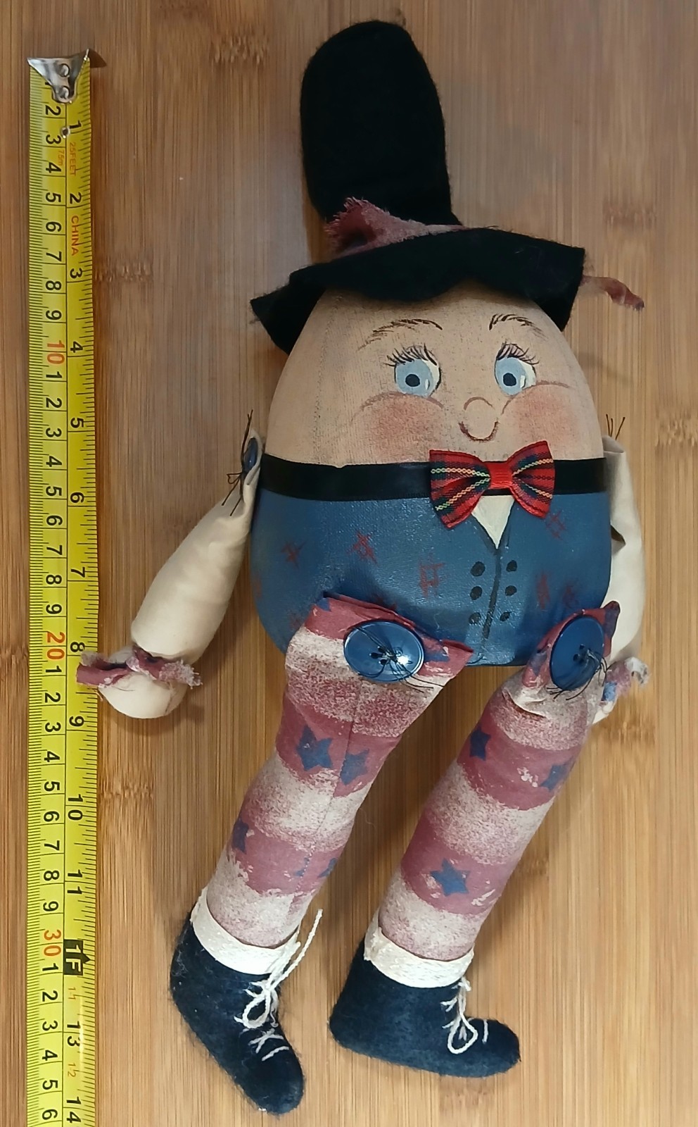 VTG Handmade Humpty Dumpty Painted Cloth Shelf Sitter Dangle Arms & Legs