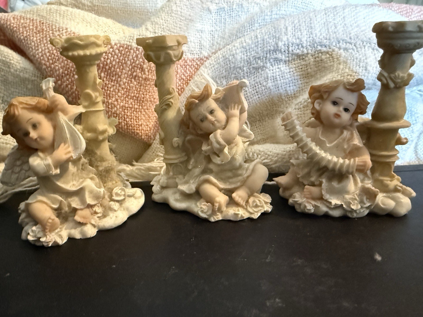 Candle Angel Cherub Figurine Set Of 3 Vintage Appx 3.50 x 2.5 Inches