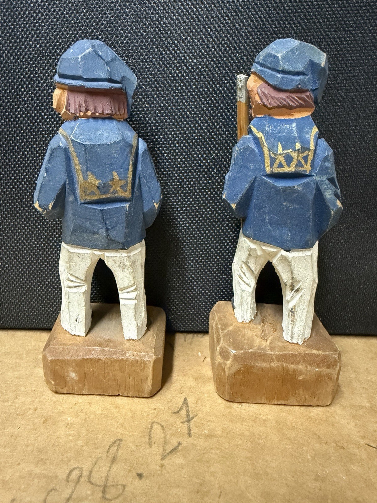 2 Hand-Carved Wooden Fisherman Figurine — 4 1/8” Tall