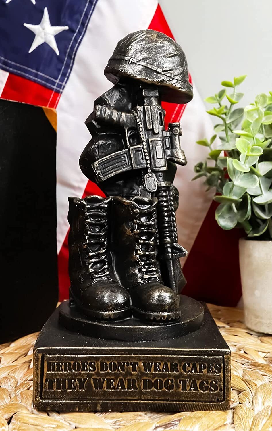 Honoring the Fallen Military Soldier’s Boots Helmet & Rifle Statue 8 Inch