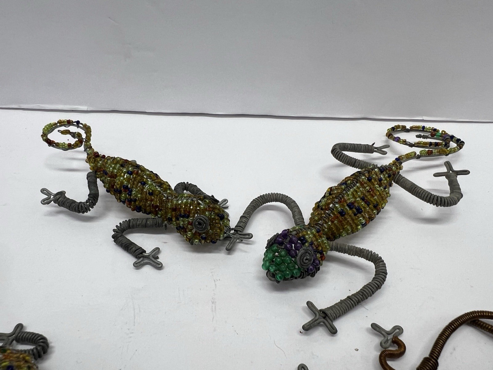 Artisan Crafted Beaded Wire Art Lizard Reptiles Gecko Chameleon Sculpture Lot