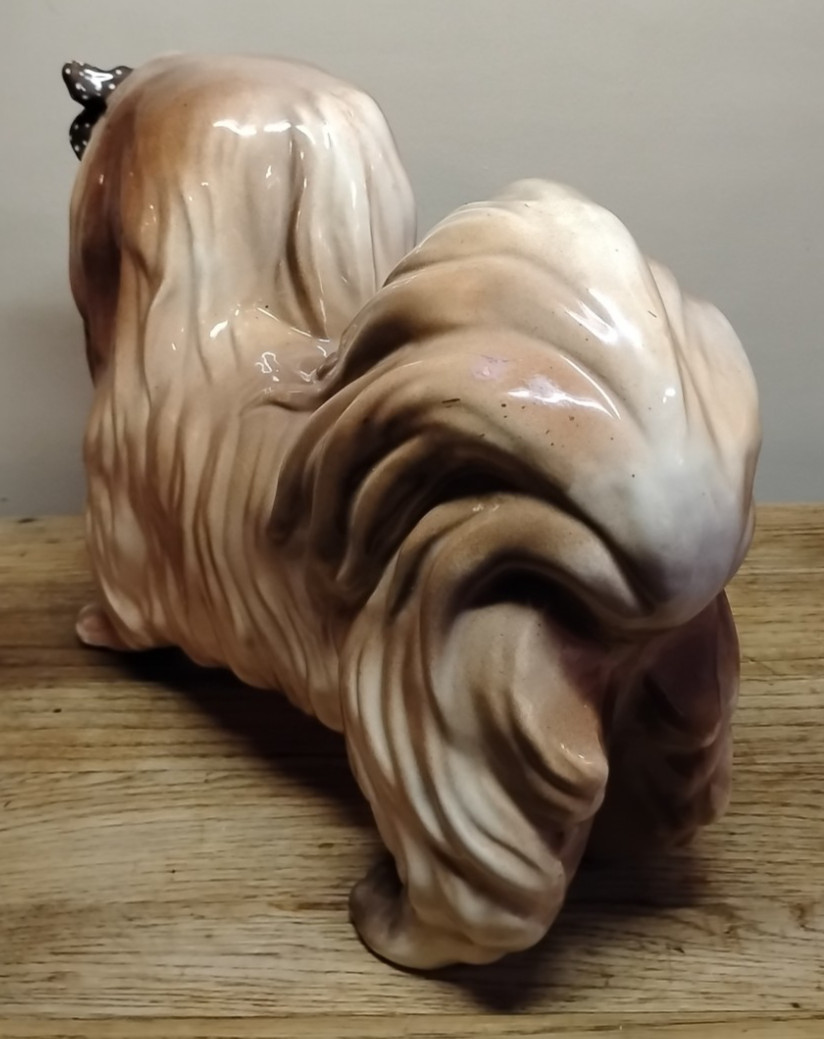 Vintage Pekingese Lifesize Pup 12.75″L x 10.5″T Ceramic Mold Crestomold inc 1976